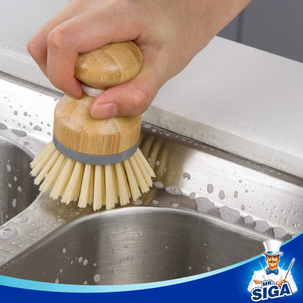 Bamboo Palm Brush, Scrub Brush for Dishes Pots Pans Kitchen Sink Cleaning, Pack of 2.