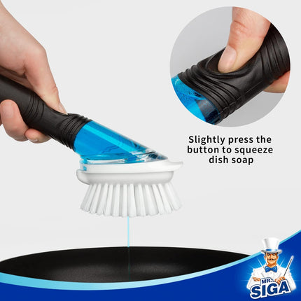 Soap Dispensing Dish Brush, Kitchen Brush for Pot Pan Sink Cleaning, Black.