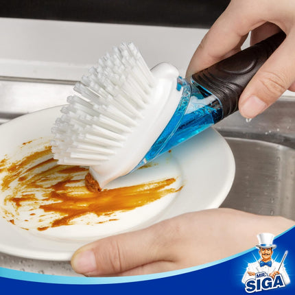 Soap Dispensing Dish Brush, Kitchen Brush for Pot Pan Sink Cleaning, Black.