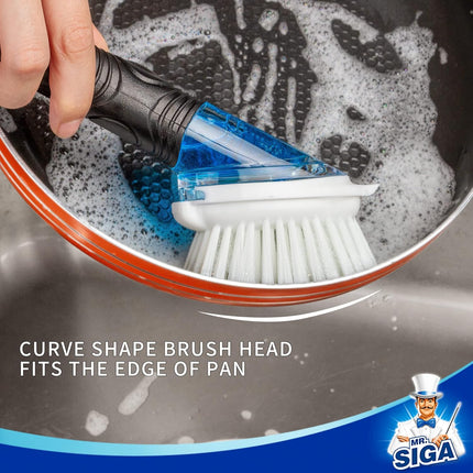 Soap Dispensing Dish Brush, Kitchen Brush for Pot Pan Sink Cleaning, Black.