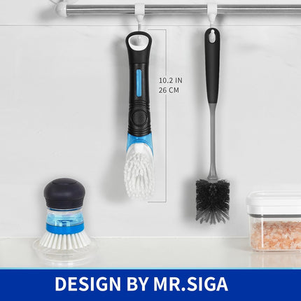Soap Dispensing Dish Brush, Kitchen Brush for Pot Pan Sink Cleaning, Black.