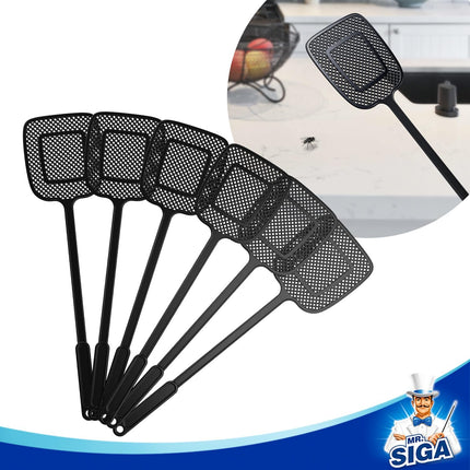 Heavy Duty Long Handle Fly Swatter, Black, 6 Pack.