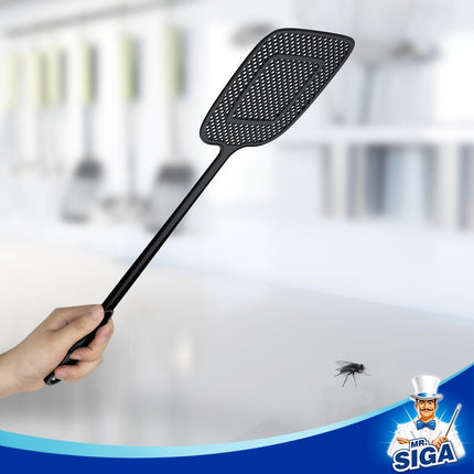 Heavy Duty Long Handle Fly Swatter, Black, 6 Pack.