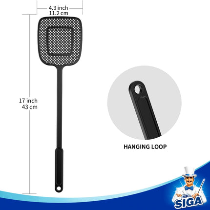 Heavy Duty Long Handle Fly Swatter, Black, 6 Pack.