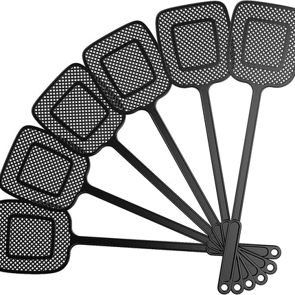 Heavy Duty Long Handle Fly Swatter, Black, 6 Pack.