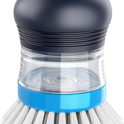 Soap Dispensing Palm Brush, Kitchen Brush for Dish Pot Pan Sink Cleaning, Pack of 1, Navy/Blue.