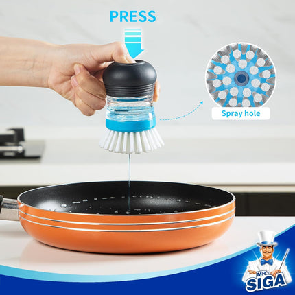 Soap Dispensing Palm Brush, Kitchen Brush for Dish Pot Pan Sink Cleaning, Pack of 1, Navy/Blue.