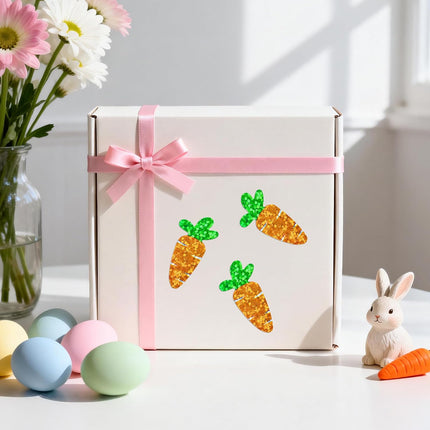 Easter Carrot Stickers - 500Pcs 1.2×0.4'' Carrot Shape Stickers Holographic Carrots Sticker Roll Self Adhesive Happy Easter Sticker for Egg Basket Envelope Seal Card Easter Party Favor Decor.