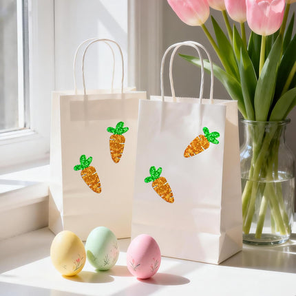 Easter Carrot Stickers - 500Pcs 1.2×0.4'' Carrot Shape Stickers Holographic Carrots Sticker Roll Self Adhesive Happy Easter Sticker for Egg Basket Envelope Seal Card Easter Party Favor Decor.