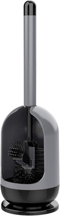 Soft Bristle Toilet Brush with Holder, Gray & Black, 1Pack.