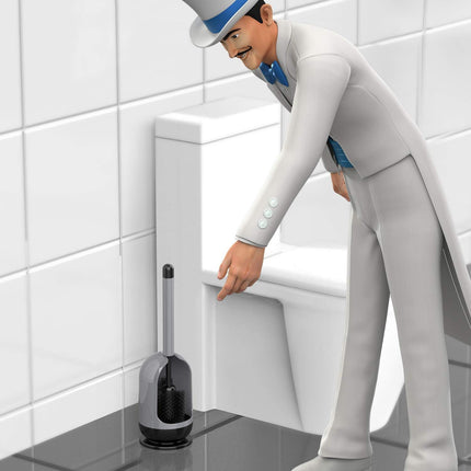 Soft Bristle Toilet Brush with Holder, Gray & Black, 1Pack.