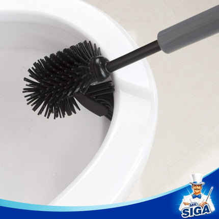 Soft Bristle Toilet Brush with Holder, Gray & Black, 1Pack.