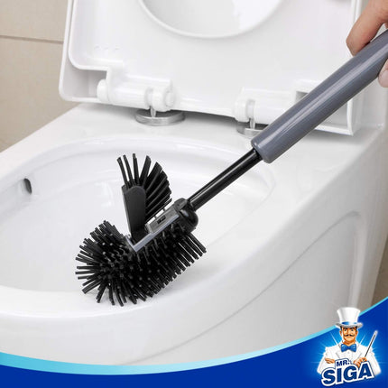 Soft Bristle Toilet Brush with Holder, Gray & Black, 1Pack.