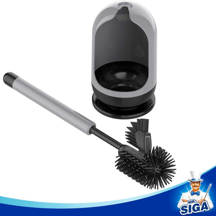 Soft Bristle Toilet Brush with Holder, Gray & Black, 1Pack.