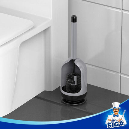 Soft Bristle Toilet Brush with Holder, Gray & Black, 1Pack.