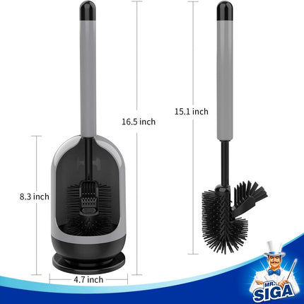 Soft Bristle Toilet Brush with Holder, Gray & Black, 1Pack.