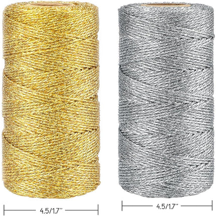 Gold Silver Twine String - 656Ft 1.5MM Christmas Twine String Metallic Gold and Silver Glitter Bakers Twines Strings for Crafts Ornament Gift Wrapping Christmas Holiday Home Decoration.