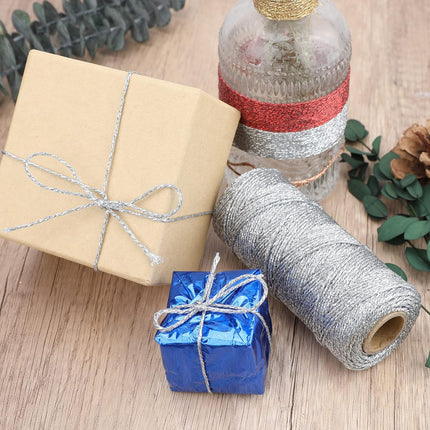 Gold Silver Twine String - 656Ft 1.5MM Christmas Twine String Metallic Gold and Silver Glitter Bakers Twines Strings for Crafts Ornament Gift Wrapping Christmas Holiday Home Decoration.