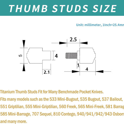 3 Pack Titanium Thumb Studs Fit for Benchmade BUGOUT 535 Series Pocket Knives, Black, Blue, Titanium Primary Color.
