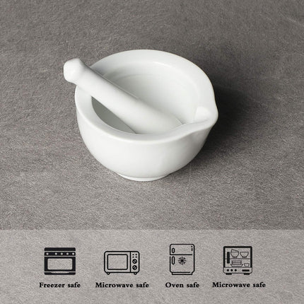 Porcelain Small Mortar and Pestle, Ceramic Herb Grinder Pill Crusher Set, 3.3 inch White.