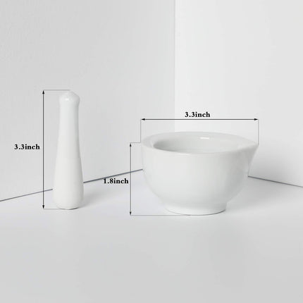 Porcelain Small Mortar and Pestle, Ceramic Herb Grinder Pill Crusher Set, 3.3 inch White.