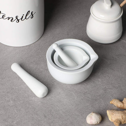 Porcelain Small Mortar and Pestle, Ceramic Herb Grinder Pill Crusher Set, 3.3 inch White.