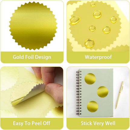 Embossing Stickers,200Pcs 2'' Gold Foil Seals Stickers for Certificates,Self-Adhesive Envelope Seal Label Sticker with Serrated Edge,Blank Embosser Stamp Sticker for Book Invitation Notary Seal.