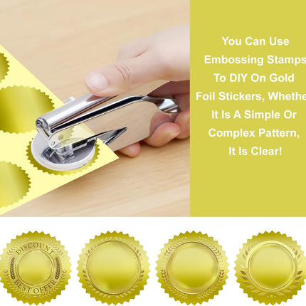 Embossing Stickers,200Pcs 2'' Gold Foil Seals Stickers for Certificates,Self-Adhesive Envelope Seal Label Sticker with Serrated Edge,Blank Embosser Stamp Sticker for Book Invitation Notary Seal.