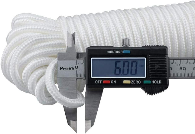 Nylon Rope - 100 Ft White Nylon String, 1/4 Inch Solid Braided Rope, Thick Washing Line for Multi-Purpose Tie Down, Clothesline, Gardening, Craft Projects.