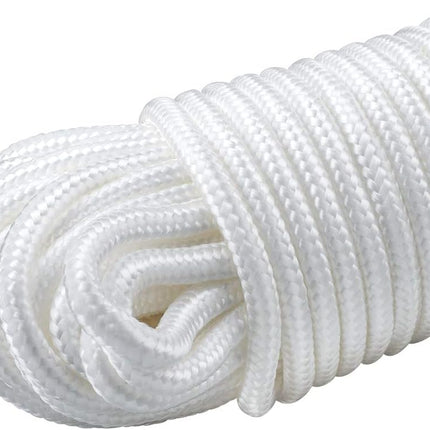 Nylon Rope - 100 Ft White Nylon String, 1/4 Inch Solid Braided Rope, Thick Washing Line for Multi-Purpose Tie Down, Clothesline, Gardening, Craft Projects.