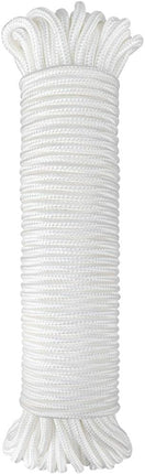 Nylon Rope - 100 Ft White Nylon String, 1/4 Inch Solid Braided Rope, Thick Washing Line for Multi-Purpose Tie Down, Clothesline, Gardening, Craft Projects.