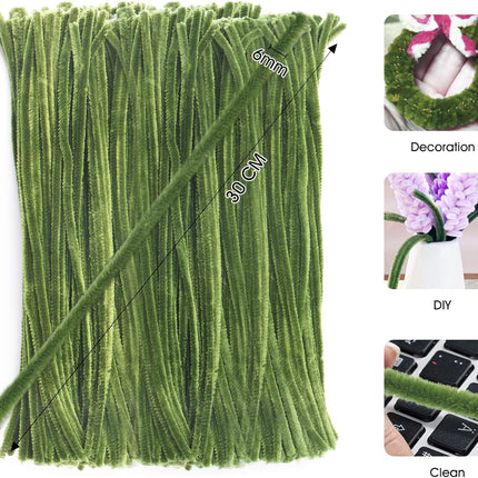 200Pcs Christmas Green Pipe Cleaners - Crafting Pipe Cleaners Chenille Stems, 12 Inch Home Arts Chenille Stems for DIY Crafts, New Year Winter Decor, Holiday Decor.