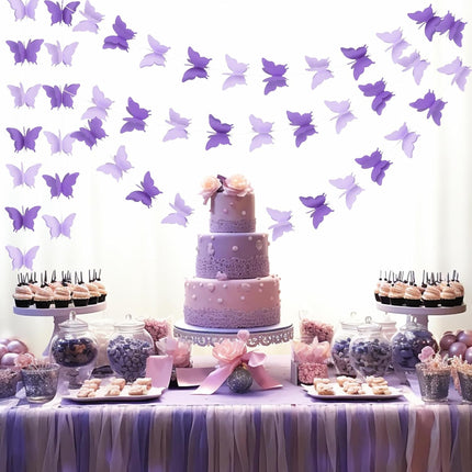 Butterfly Hanging Garlands - 3D Purple Paper Butterflies, 4 Packs - Birthday Decorations for Baby Showers, Home Decor, Weddings & Parties (39ft).