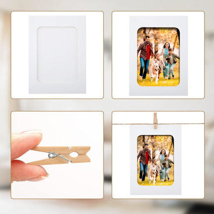 20Pcs Paper Photo Frames, 4x6Inch White Picture Display Holders, Cardborad Picture Frames with String and Clips, DIY Graduation Photo Hanging Banner for Home, Classroom, Offices.