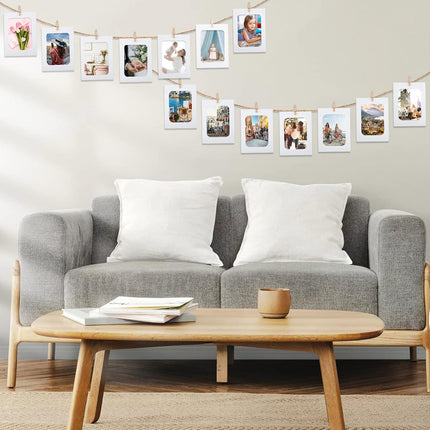 20Pcs Paper Photo Frames, 4x6Inch White Picture Display Holders, Cardborad Picture Frames with String and Clips, DIY Graduation Photo Hanging Banner for Home, Classroom, Offices.