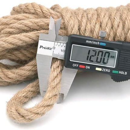 Jute Rope - 1/2 inch, 33 Feet x 12mm Thick, Heavy Duty Strong, Natural, for Crafts, Cat Scratching Post, Bundling, Hanging, Decorative.