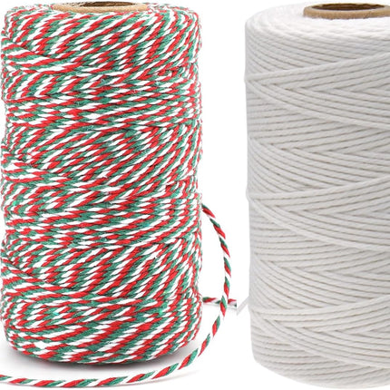 White Twine String and Red Green and White Bakers Twine String.