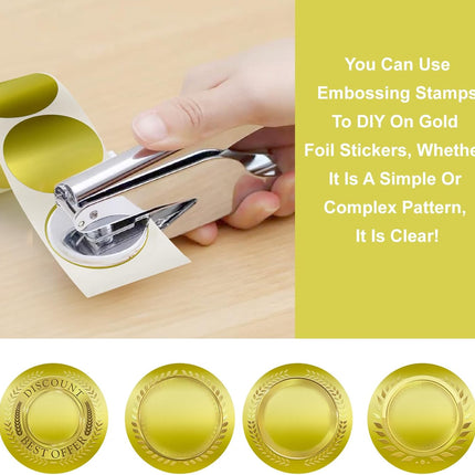 Embossing Stickers 300Pcs 2'' Gold Foil Seals Stickers for Certificates Self Adhesive Round Envelope Seal Label Sticker Roll Blank Embosser Stamp Sticker for Book Invitation Notary Seals.