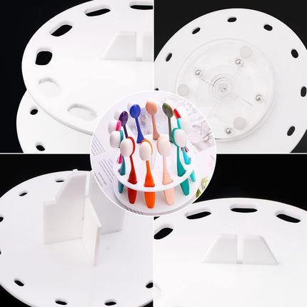 12 Hole Round Shape Drying Rack Storage Display Bracket Shelf Holder ,Spinning Storage Caddy for Oval Ink Blending Brushes Blender（White）.