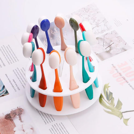 12 Hole Round Shape Drying Rack Storage Display Bracket Shelf Holder ,Spinning Storage Caddy for Oval Ink Blending Brushes Blender（White）.
