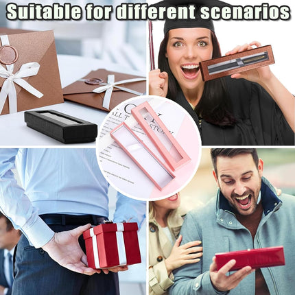 10 Pcs Empty pen gift box with Clear lid Single pen presentation Packaging Case Cardboard Jewelry Boxes with Cushion Suitable for Wedding Business Birthday Office Supplies Gift Packaging (Pink).