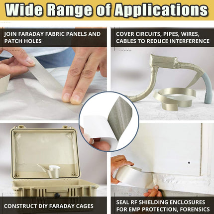 Faraday Cloth Conductive Adhesive High-Shielding Tape Waterproof Conductive Tape for Signal Screens for Electrical Connection EMI Shielding Display Repair Cable Interference Blocking (1 Inch x 65 Ft).