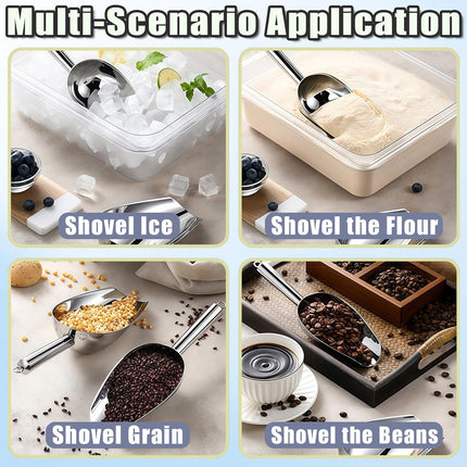 Ice Scoop for Freezer with Metal Hook Stainless Steel Ice Scooper for Ice Maker Metal Scooper for Kitchen Gadgets Cookie Flour Pet Dog Food Scoop Kitchen Bar Party Accessories (Silver-8oz).