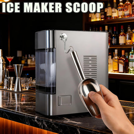 Ice Scoop for Freezer with Metal Hook Stainless Steel Ice Scooper for Ice Maker Metal Scooper for Kitchen Gadgets Cookie Flour Pet Dog Food Scoop Kitchen Bar Party Accessories (Silver-8oz).