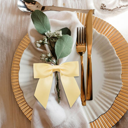 50Pcs Twist Tie Bows,3.5'' Champagne Gold Satin Ribbon Bows,Wedding Favor Ribbon Bows,Pre-Tied Champagne Gold Gift Bows for Gift Wrapping Treat Bag Present Craft Birthday Party Bridal Shower.