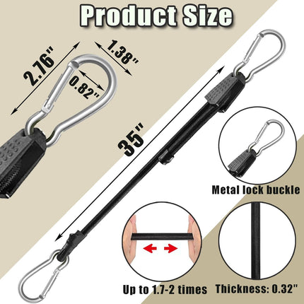 4 Pack 40 Inch Adjustable Carabiner Bungee Cords with Hooks Easy to Adjust from 35" to 60" Black Extra Strong Elastic Rope Outdoor Heavy Duty Bungee Straps for Camping Tarps Bike Rack Tent.