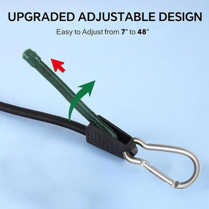 4 Pack 40 Inch Adjustable Carabiner Bungee Cords with Hooks Easy to Adjust from 35" to 60" Black Extra Strong Elastic Rope Outdoor Heavy Duty Bungee Straps for Camping Tarps Bike Rack Tent.