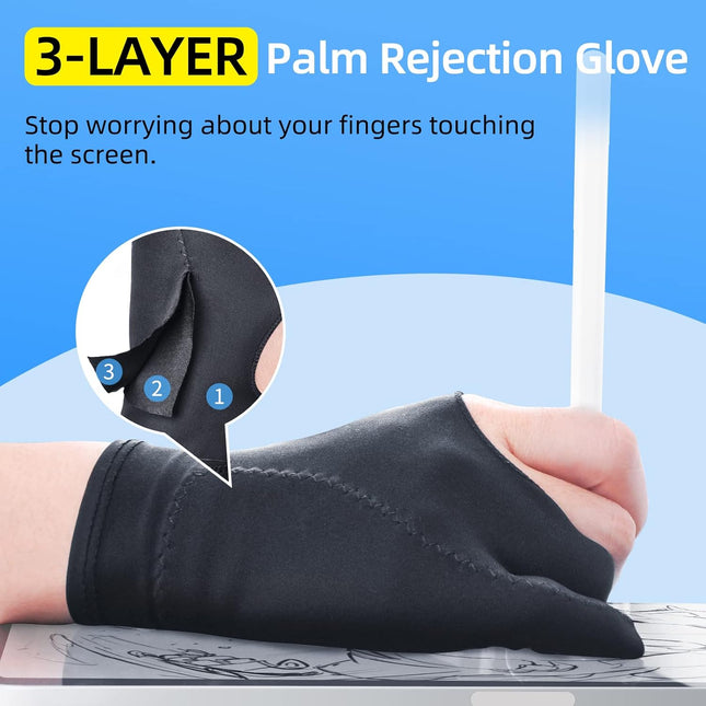 [Palm Rejection] Artist Drawing Glove 4 Pack iPad Gloves for Touch Screen PC Graphics Tablet Left and Right Hand 3 Layers Padding Digital Art Stylus Glove.