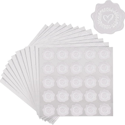 Heart Envelope Seals, Silver Embossed Wax Seal Looking, 300Pcs Wedding Envelope Stickers, Self-Adhesive Silver Foil Stamps for Wedding Invitation Card Bridal Shower Party Favors.