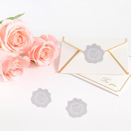 Heart Envelope Seals, Silver Embossed Wax Seal Looking, 300Pcs Wedding Envelope Stickers, Self-Adhesive Silver Foil Stamps for Wedding Invitation Card Bridal Shower Party Favors.